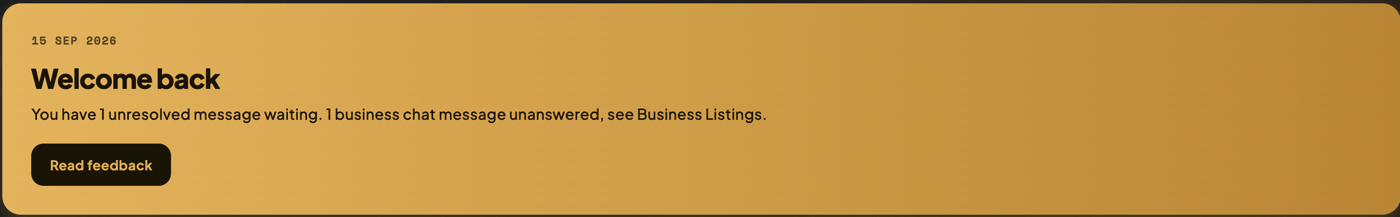 The welcome banner naming what is waiting