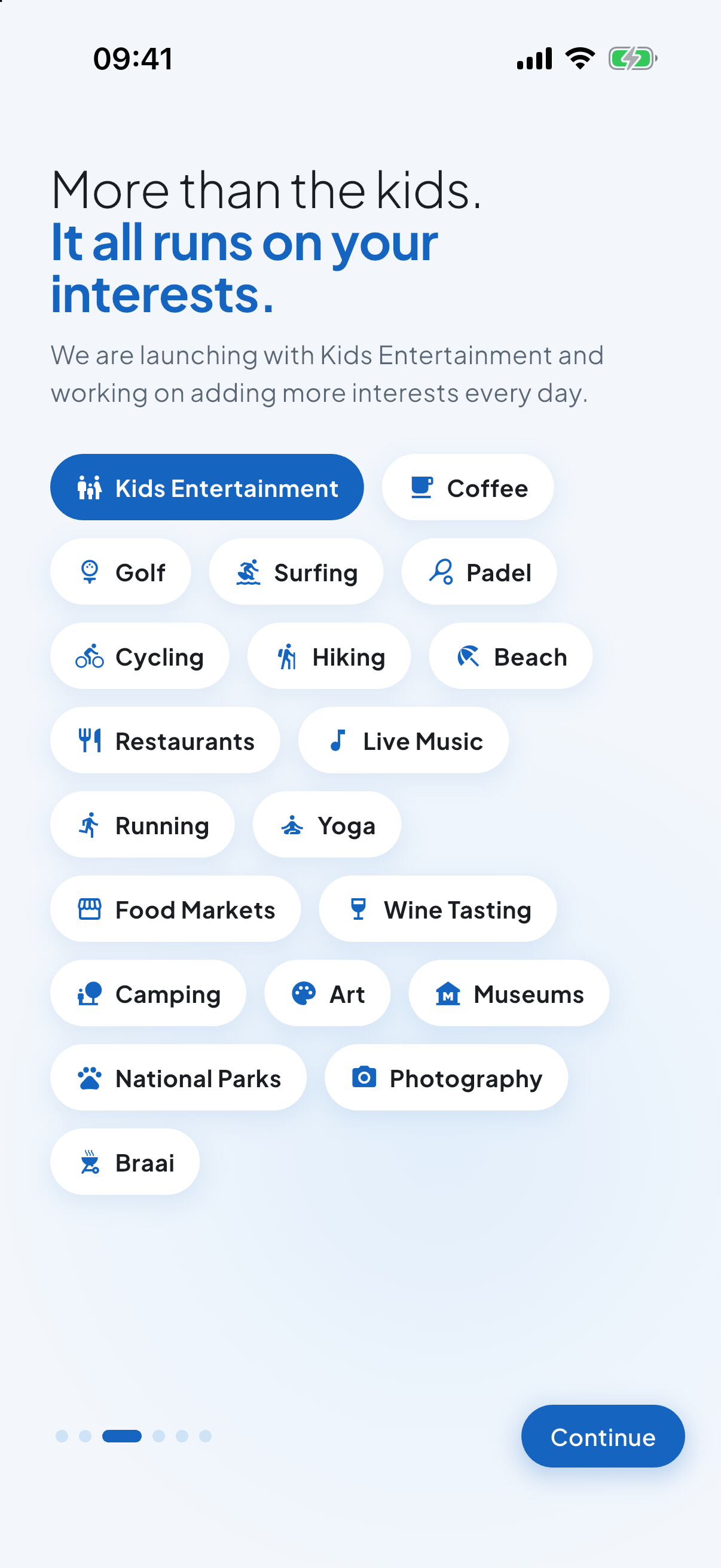 Splora interest chips with Kids Entertainment selected